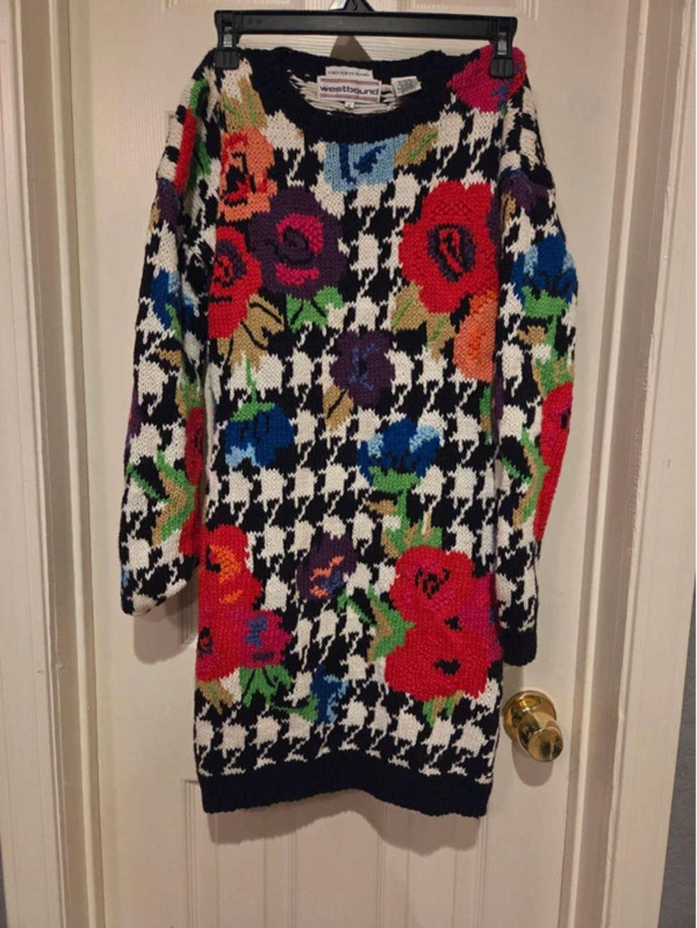 Vintage 80s 90s, Hand Knitted Sweater Dress, Grandmacore